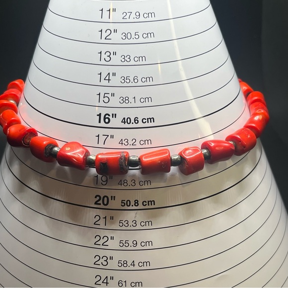 Vintage Chunky Red Bead Necklace | natural stone Tribal Style | Silver Tone - Picture 10 of 10